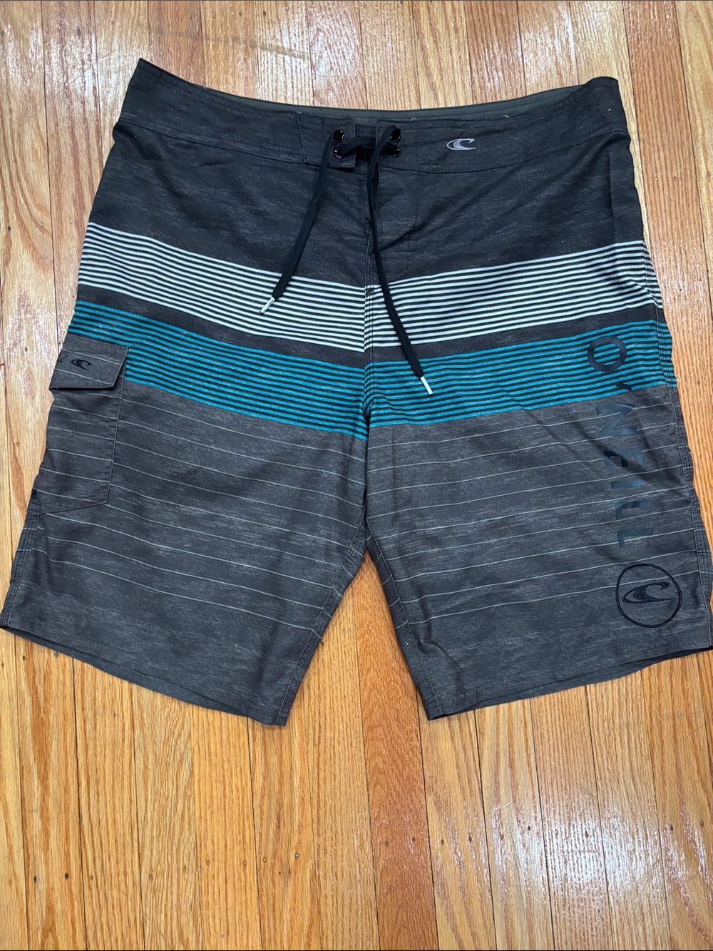 O'Neill Men's Black Teal Striped Board Shorts